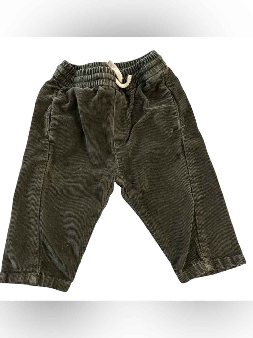 Zara Boys Green Corduroy Drawstring Pants Size 9-12 Mths GUC